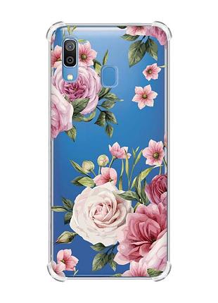 Чохол з потовщеними кутами на samsung galaxy a30 (2019) / a20 (2019) :: рожеві квіти (принт 287)