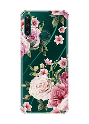 Прозрачный чехол на huawei y6p :: розовые цветы (принт 287)
