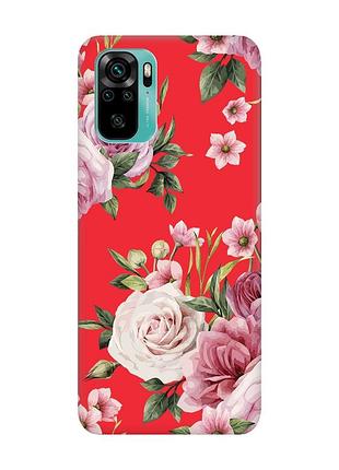 Матовый чехол с красными боками на xiaomi redmi note 10/note 10s :: розовые цветы (принт 287)