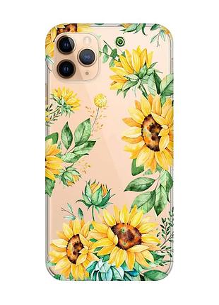 Прозрачный чехол на apple iphone 11 pro max (6,5) :: подсолнухи (принт 288)