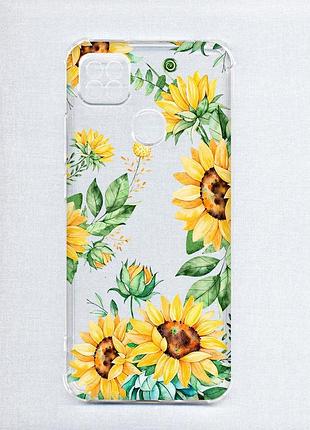 Чехол с утолщёнными углами на xiaomi redmi 9c/10a :: подсолнухи (принт 288)
