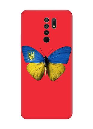 Матовий чохол з червоними боками на xiaomi redmi 9 :: метелик україна (принт 255)
