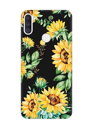 Матовий чохол з чорними боками на samsung galaxy a11 :: соняхи (принт 288)