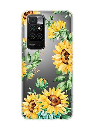 Прозорий чохол для xiaomi redmi 10 :: соняхи (принт 288)