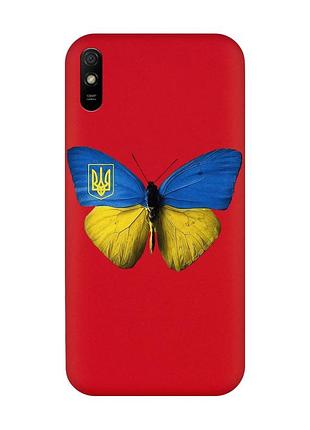 Матовый чехол с красными боками на xiaomi redmi 9a :: бабочка украина (принт 255)
