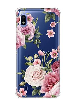 Чохол з потовщеними кутами на samsung galaxy a10 (2019)/a105 :: рожеві квіти (принт 287)