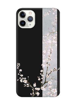 Матовый чехол на iphone 11 pro (5.8) черный :: цветущая сакура (принт 285)