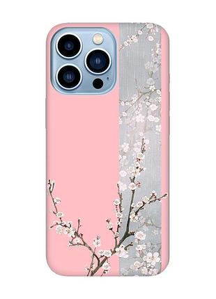 Матовий чохол з рожевими боками на apple iphone 13 pro max :: квітуча сакура (принт 285)
