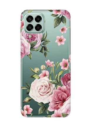 Прозорий чохол на samsung galaxy m33 5g :: рожеві квіти (принт 287)