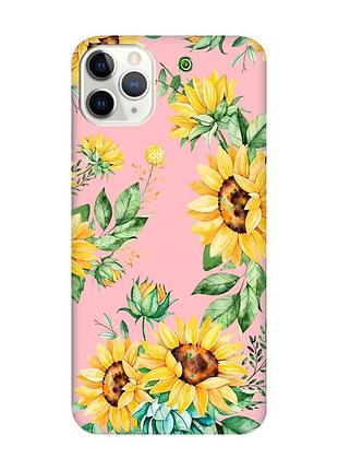 Матовый чехол с розовыми боками на iphone 11 pro max (6.5) :: подсолнухи (принт 288)