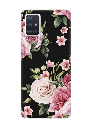 Матовий чохол з чорними боками на samsung galaxy a51 :: рожеві квіти (принт 287)