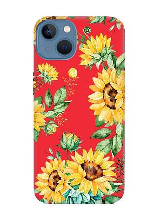 Матовый чехол с красными боками на apple iphone 13 :: подсолнухи (принт 288)