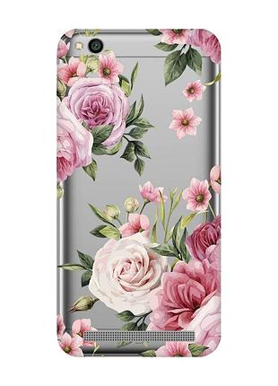 Прозрачный чехол на xiaomi redmi 5a :: розовые цветы (принт 287)