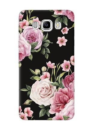 Матовый чехол с черными боками на samsung galaxy j7(2016) j710 :: розовые цветы (принт 287)