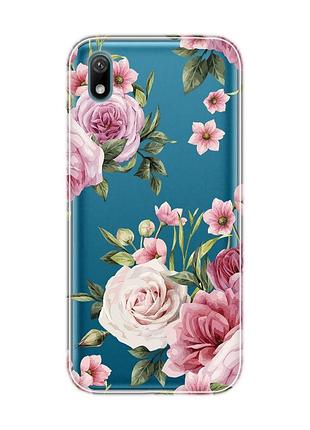 Прозрачный чехол для huawei y5 2019 / honor 8s :: розовые цветы (принт 287)