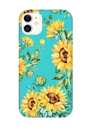Матовий чохол з бірюзовими боками на apple iphone 11 (6.1) :: соняхи (принт 288)