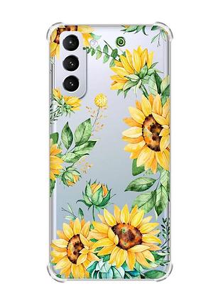 Чехол с утолщёнными углами для samsung galaxy s21 (g991) :: подсолнухи (принт 288)