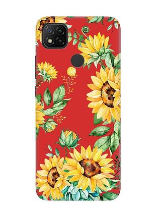 Матовый чехол с красными боками на xiaomi redmi 9c/10a :: подсолнухи (принт 288)