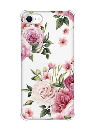 Чехол с утолщёнными углами для iphone 7/ 7s/ 8/ 8s :: розовые цветы (принт 287)