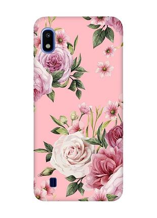 Матовый чехол с розовыми боками на samsung galaxy a10 (2019) a105 :: розовые цветы (принт 287)