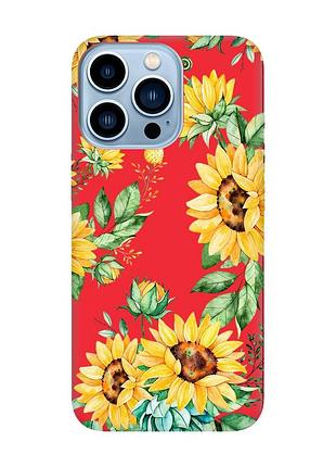 Матовый чехол с красными боками на apple iphone 13 pro max :: подсолнухи (принт 288)