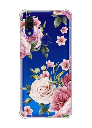 Чехол с утолщёнными углами для xiaomi redmi 7 :: розовые цветы (принт 287)