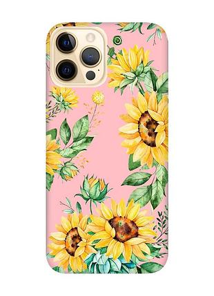 Матовый чехол с розовыми боками на apple iphone 12 pro max :: подсолнухи (принт 288)