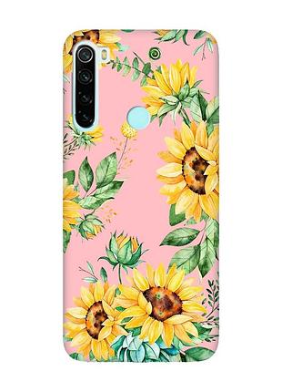 Матовый чехол с розовыми боками на xiaomi redmi note 8 :: подсолнухи (принт 288)
