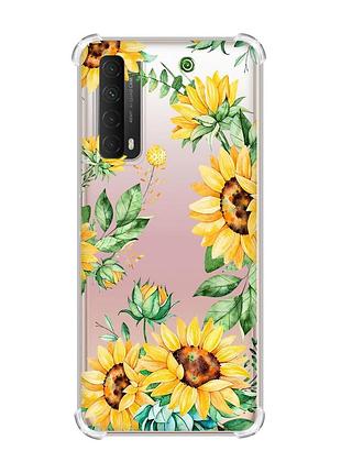 Чехол с утолщёнными углами для huawei p smart 2021 :: подсолнухи (принт 288)