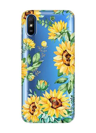 Прозорий чохол на xiaomi redmi 9a :: соняхи (принт 288)