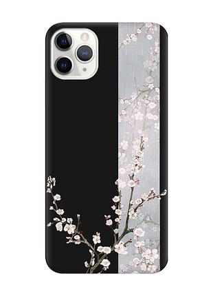 Матовый чехол на iphone 11 pro max (6.5) черный :: цветущая сакура (принт 285)
