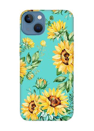 Матовий чохол з бірюзовими боками на apple iphone 13 :: соняхи (принт 288)