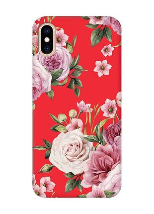 Матовий чохол з червоними боками на iphone xs max :: рожеві квіти (принт 287)