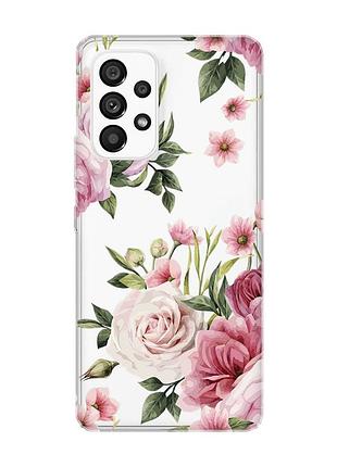 Прозорий чохол на samsung galaxy a53 :: рожеві квіти (принт 287)