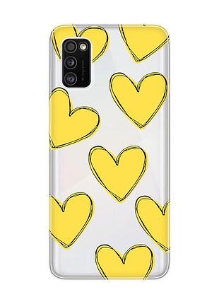 Прозорий чохол на samsung galaxy a41 :: сердечка жовті (принт 259)