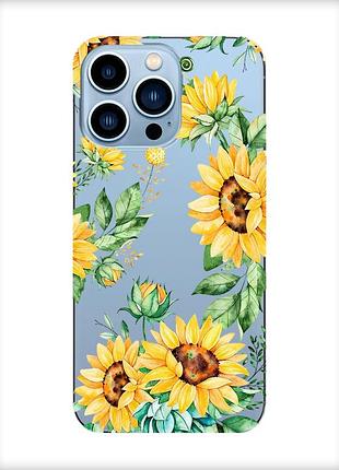 Прозорий чохол на apple iphone 13 pro max :: соняхи (принт 288)