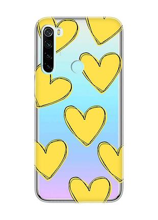 Прозрачный чехол на xiaomi redmi note 8 :: сердечка желтые (принт 259)