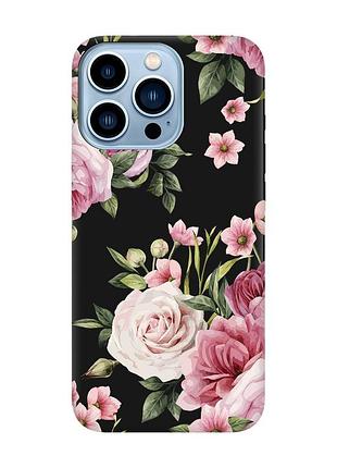 Матовый чехол с черными боками на apple iphone 13 pro max :: розовые цветы (принт 287)