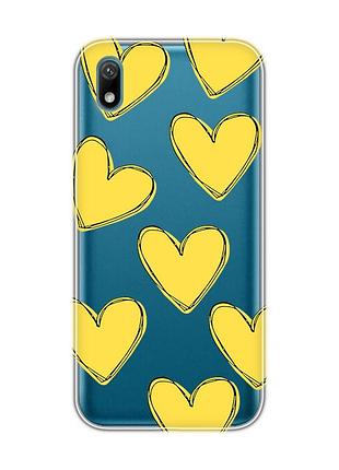 Прозрачный чехол для huawei y5 2019 / honor 8s :: сердечка желтые (принт 259)