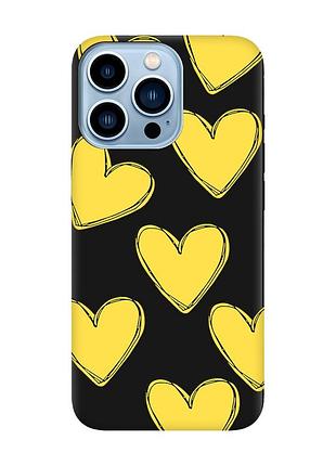 Матовый чехол с черными боками на apple iphone 13 pro max :: сердечка желтые (принт 259)