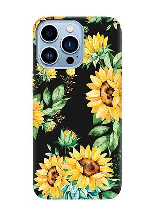 Матовий чохол з чорними боками на apple iphone 13 pro max :: соняхи (принт 288)