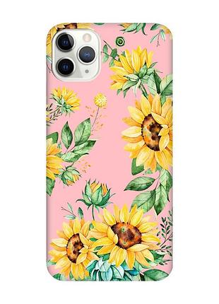 Матовый чехол с розовыми боками на iphone 11 pro (5.8) :: подсолнухи (принт 288)