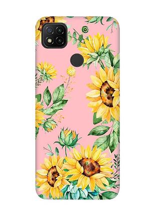 Матовый чехол с розовыми боками на xiaomi redmi 9c/10a :: подсолнухи (принт 288)