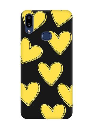 Матовый чехол с черными боками на samsung galaxy a10ѕ a107 :: сердечка желтые (принт 259)