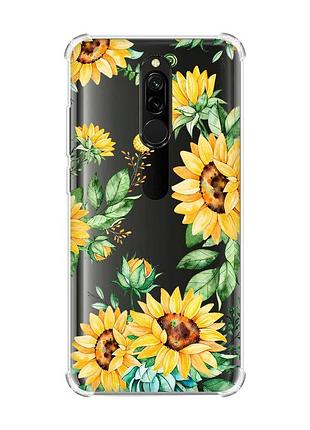 Чехол с утолщенными углами на xiaomi redmi 8 :: подсолнухи (принт 288)