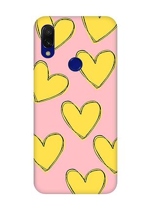 Матовий чохол з рожевими боками на xiaomi redmi 7 :: сердечка жовті (принт 259)