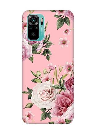 Матовый чехол с розовыми боками на xiaomi redmi note 10/note 10s :: розовые цветы (принт 287)