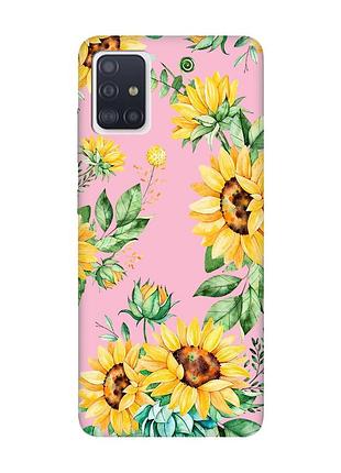 Матовый чехол с розовыми боками на samsung galaxy a51 :: подсолнухи (принт 288)