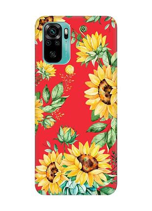 Матовый чехол с красными боками на xiaomi redmi note 10/note 10s :: подсолнухи (принт 288)