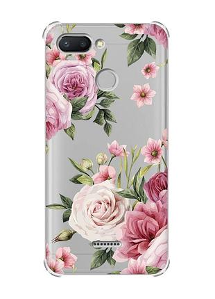 Чохол із потовщеними кутами для xiaomi redmi 6 :: рожеві квіти (принт 287)